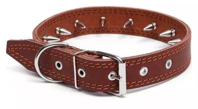 Ошейник кожаный "Строгий шип", 70 х 3,5 см, ОШ 45-60 см, коричневый