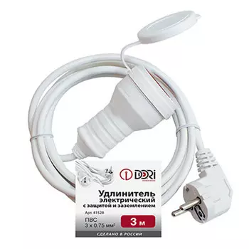 удлинитель DORI ПВС 10А 3м 1 гнездо 3х0,75мм IP44 белый
