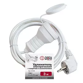 удлинитель DORI ПВС 10А 3м 1 гнездо 3х0,75мм IP44 белый
