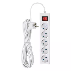 удлинитель DUWI Supraline 5м 5-местный с/з 3х1,5мм кв 16А с выключателем белый