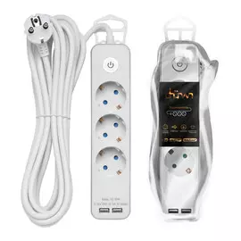 удлинитель DUWI Supraline SILVER 5м 3х1,5мм кв 3 гнезда с выключателем с/з 16А 2USB белый
