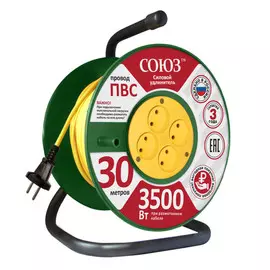 удлинитель на катушке 4 гнезда ПВС 2х1мм б/з 16А 3500Вт 30м