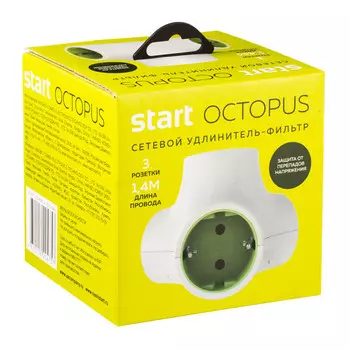 удлинитель сетевой СТАРТ Octopus 16А 3500Вт 3 розеток 1,4м белый зеленый