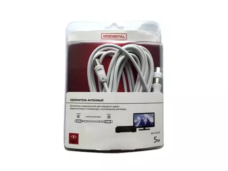 удлинитель ТВ GODIGITAL 3611D-05 штекер-гнездо 5,0м бел.