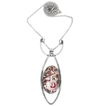 Серебряное ожерелье с драгоценными камнями Skin Leopard Jasper на День матери 20 дюймов