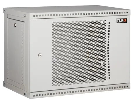 Шкаф настенный 19", 6U TLK TWI-066035-R-P-GY перфорированная дверь, Ш600хВ303хГ350мм, 1 пара монтажных направляющих, серый