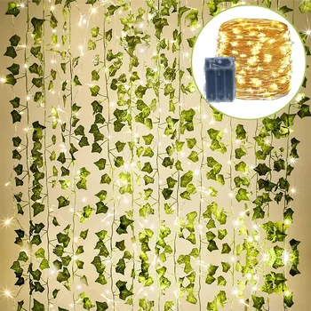 Гирлянда из искусственного плюща с подсветкой, 10 м, 100 LED, 12 шт