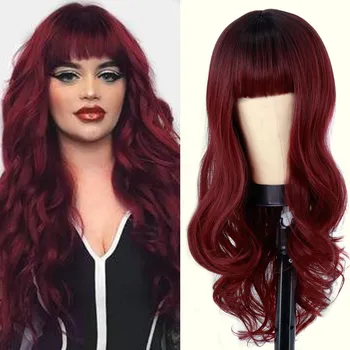 Длинный коричневый парик LISI HAIR с челкой, светло-коричневые волнистые парики для женщин, синтетический натуральный волнистый длинный коричневый парик из волос для ежедневного использования 66cm