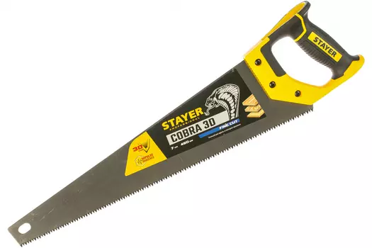 Ножовка по дереву STAYER PROFESSIONAL Cobra 3D, шаг зубьев 3.5 мм, длина полотна 450 мм (1512-45)