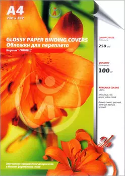 Обложки для переплета A4, картон, 250г/м, 100шт., белые, глянцевые, Реалист (4513)