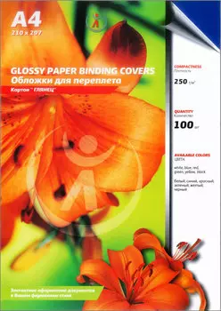 Обложки для переплета A4, картон, 250г/м, 100шт., синие, глянцевые, Реалист (4516)