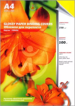 Обложки для переплета A4, картон, 250г/м, 100шт., желтые, глянцевые, Реалист (5414)