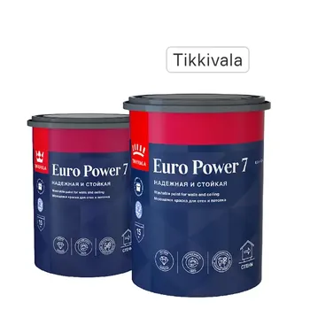 Краска для стен и потолков Tikkurila Euro Power 7 моющаяся матовая цвет белый база А 0.9 л