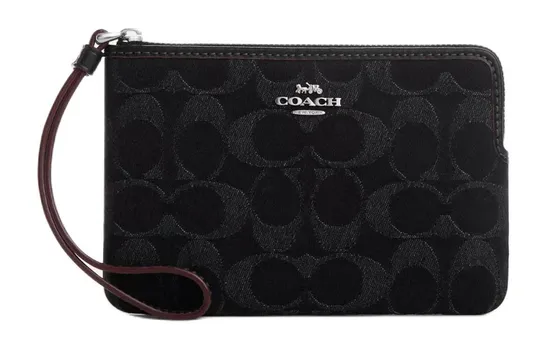 COACH Миниатюрный женский клатч Iconic Denim из гладкой кожи с угловой молнией, серебристый и черный