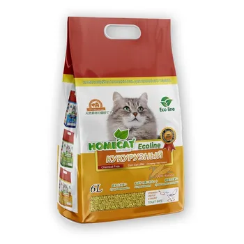 HOMECAT Ecoline Кукурузный комкующийся наполнитель для кошачьих туалетов - 6 л (2.8 кг) премиум Россия 1 уп. х 1 шт. х 2.8 кг
