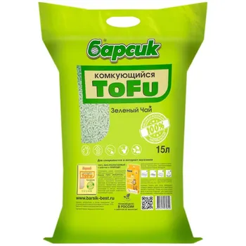 Барсик наполнитель ToFu комкующийся для взрослых кошек, зеленый чай - 15 л для всех возрастов мешок Китай 1 уп. х 1 шт. х 8.1 кг