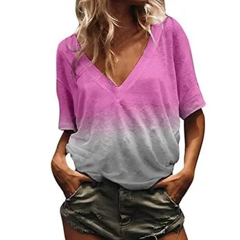 Модная женская футболка с v-образным вырезом и коротким рукавом, женская одежда, летняя повседневная футболка, свободная футболка большого размера для девочек, пуловер XL