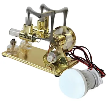 Двигатель Стирлинга с горячим воздухом, электрический генератор, двигатель, физическая модель с двойным двигателем со светодиодной лампочкой, доллар 0 серебряный