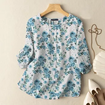 ZANZEA Women Daily Casual O-Neck 3/4 Sleeves Floral Printed Blouse S розовый