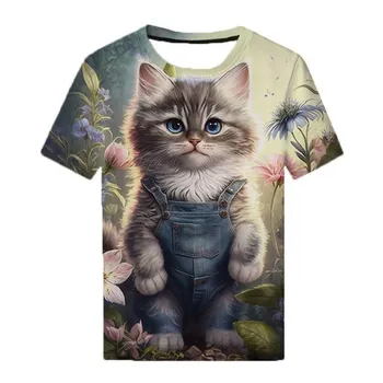 Повседневная мужская футболка с короткими рукавами и принтом Pet Cat 3D Digital Printed S