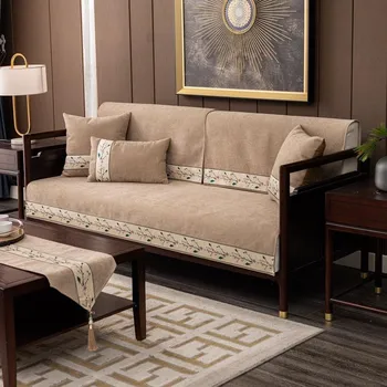 Новая подушка для дивана в китайском стиле Four Seasons Universal High-End Chenille Non-Slip Подушка для дивана с цветком сливы в китайском стиле 60*60cm оранжевый