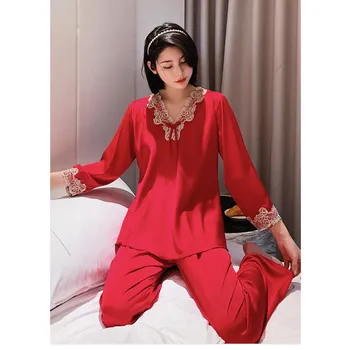 Женский костюм с длинным рукавом Ice Silk, пижама, кружевной сексуальный свободный пижамный комплект XXL темно-серого