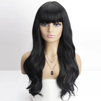MERISIHAIR Длинный розовый длинный волнистый парик с челкой, черный, коричневый, натуральный термостойкий синтетический парик для косплея для женщин China