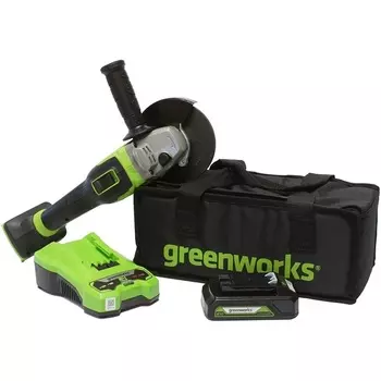 Аккумуляторная угловая шлифовальная машина GreenWorks GD24AGK2 с АКБ 2Ач. и ЗУ 3200207UA