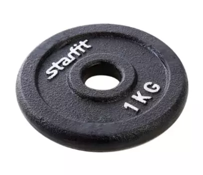 Диск чугунный Starfit BB-204 1 кг, d=26 мм, черный