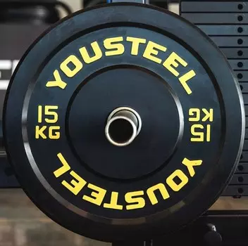 Диск каучуковый для штанги YouSteel тренировочный желтый 15кг