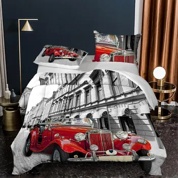 3D комплект постельного белья серии Classic Car с мультяшной тематикой автомобиля, пододеяльник и наволочка, 2/3 шт. AU140 * 210, быстросохнущее украшение для дома Baby 100x135cm