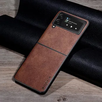 Тонкий матовый кожаный защитный чехол для Samsung Galaxy Z Flip 3 5g Flip3, сумка для мобильного телефона без отпечатков пальцев, принципиально for Galaxy z flip 3 чёрный