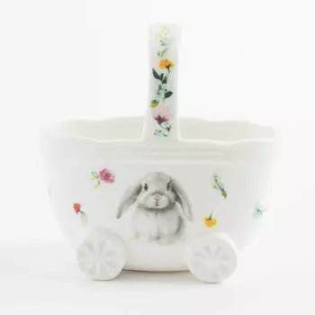 Конфетница, 12х12 см, с ручкой, фарфор N, белая, Кролик в цветах, Pure Easter