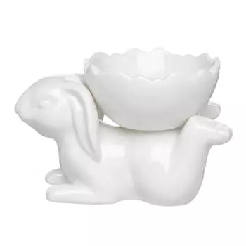 Конфетница, 15х10 см, на ножке, фарфор P, белая, Кролик и яйцо, Natural Easter
