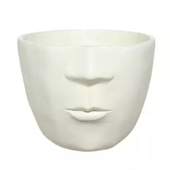 Кашпо, 20х16 см, цемент, молочное, Лицо, Face