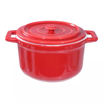 Кокотница, 12 см, с крышкой, фарфор P, круглая, красная, Bright