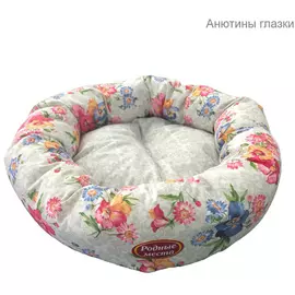 Лежак-ватрушка Родные места для собак и кошек (50 x 50 x 15 см, Анютины глазки )