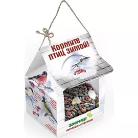 Кормушка Зоомир с кормом для уличных птиц (11 х 11 х 16 см)