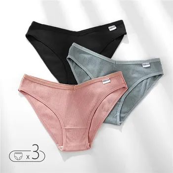 3 шт. сексуальные трусы для девочек M-4XL с низкой посадкой женское нижнее белье хлопковые трусики модные трусы с V-образной талией M