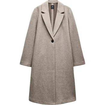 Zara Однотонное удобное пальто с длинным рукавом на одной пуговице, женские пальто бежевого цвета 5070660-720 S