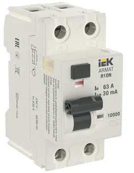 Выключатель дифференциального тока (ВДТ, УЗО) IEK AR-R10N-2-063A030 ARMAT R10N 2P 63А 30мА тип A