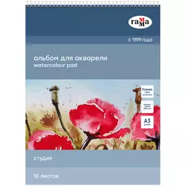 Альбом для акварели на спирали Гамма "Студия" А3 15 л 200 г, среднее зерно