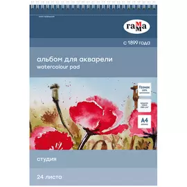 Альбом для акварели на спирали Гамма "Студия" А4 24 л 200 г, среднее зерно, перфорация на отрыв