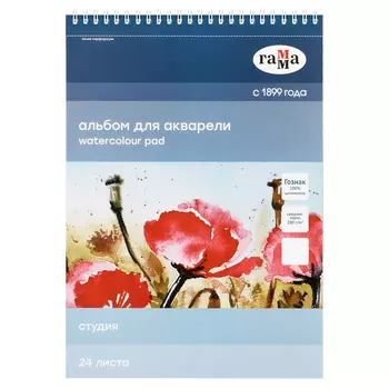 Альбом для акварели на спирали Гамма "Студия" А4 24 л 200 г, среднее зерно, перфорация на отрыв
