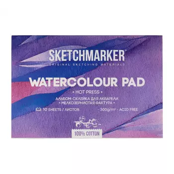 Альбом-склейка для акварели Sketchmarker 10 л 300 г, хлопок, мелкозернистая
