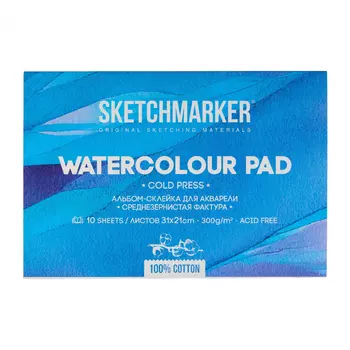 Альбом-склейка для акварели Sketchmarker 21х31 см 10 л 300 г, хлопок, среднезернистая