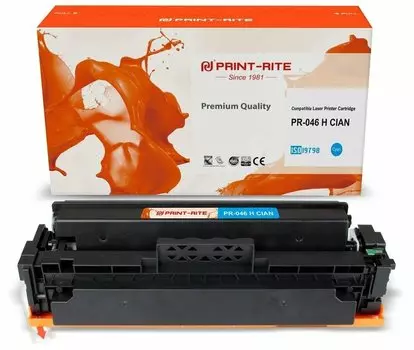 Картридж лазерный Print-Rite PR-046H CIAN (046HC/1253C002), голубой, 5000 страниц, совместимый для Canon LBP 653Cdw/654Cx/MF732Cdw/734Cdw/735Cx