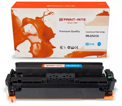Картридж лазерный Print-Rite PR-CF411X (№410X/CF411X), голубой, 5000 страниц, совместимый для CLJ Pro M452dn/ M452dw/M477fdn/M477fdw