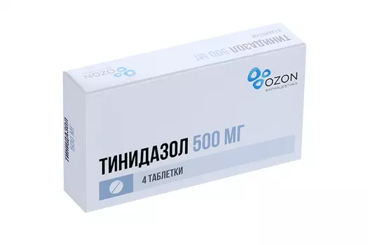 Тинидазол 500 мг, 4 шт, таблетки покрытые оболочкой