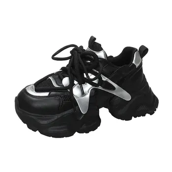 Plus Size Women s Chunky Sneakers 2024 Spring Breathable Mesh Platform Sports Shoes Woman Lace Up Thick Sole Casual Shoes Mujer 35 белый